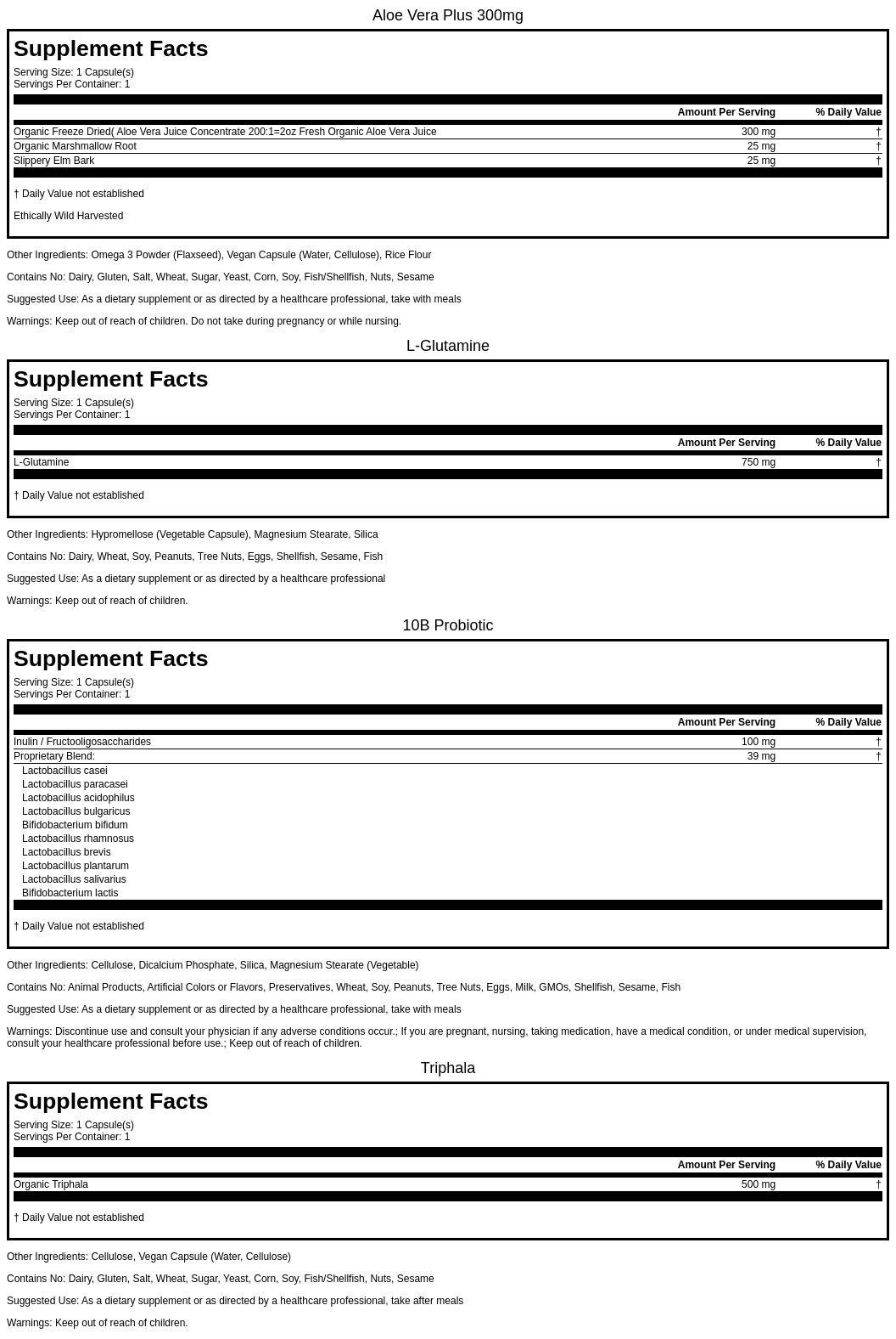 Supplement Facts - Digestive Reset