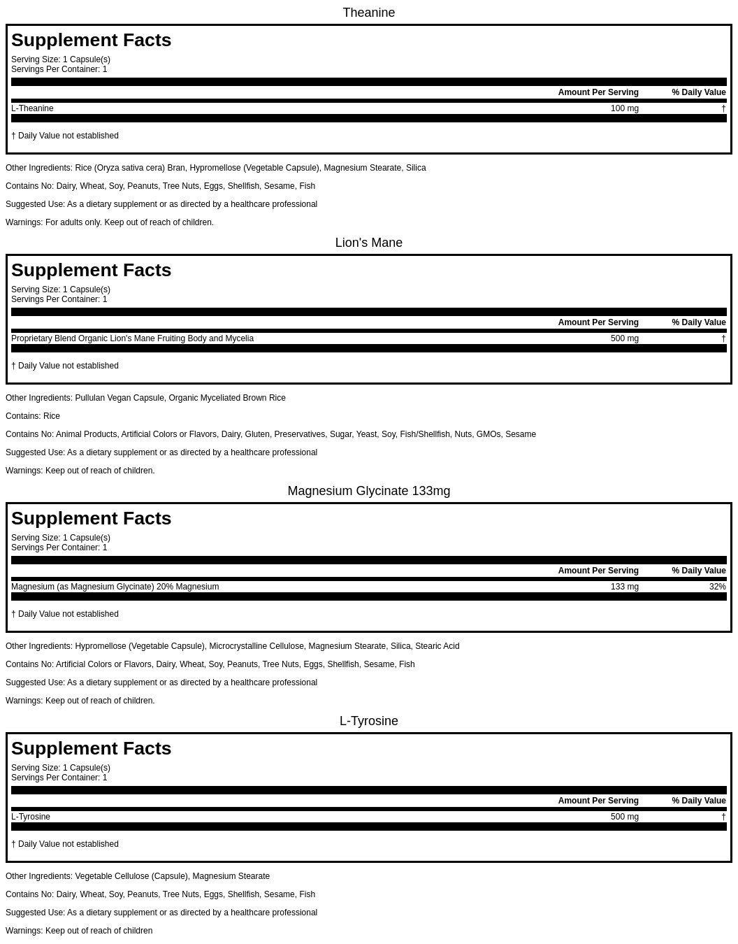 Supplement Facts - Focus & Clarity