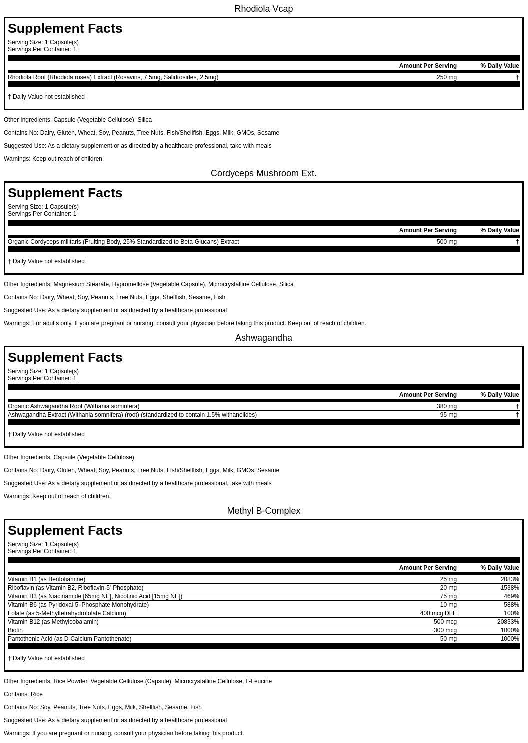 Supplement Facts - Rise & Energize