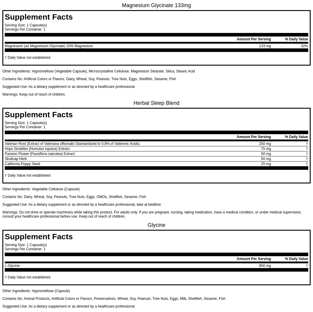 Supplement Facts - Deep Rest
