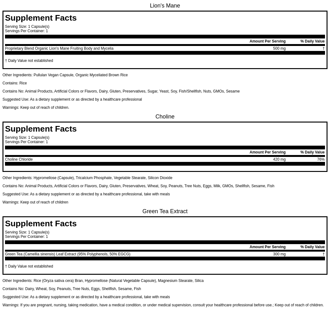 Supplement Facts - Focus & Clarity